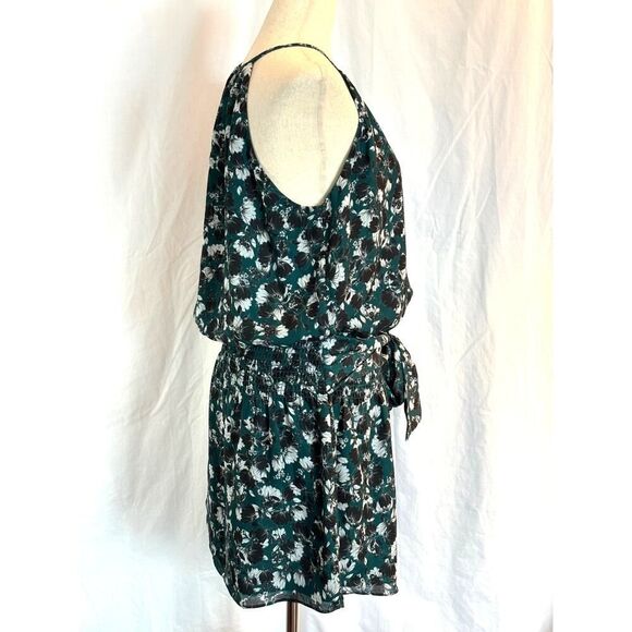 Beautiful Parker Summer Dress Green w/ Floral Print Stretch Waist w/ Tie M - Picture 4 of 8